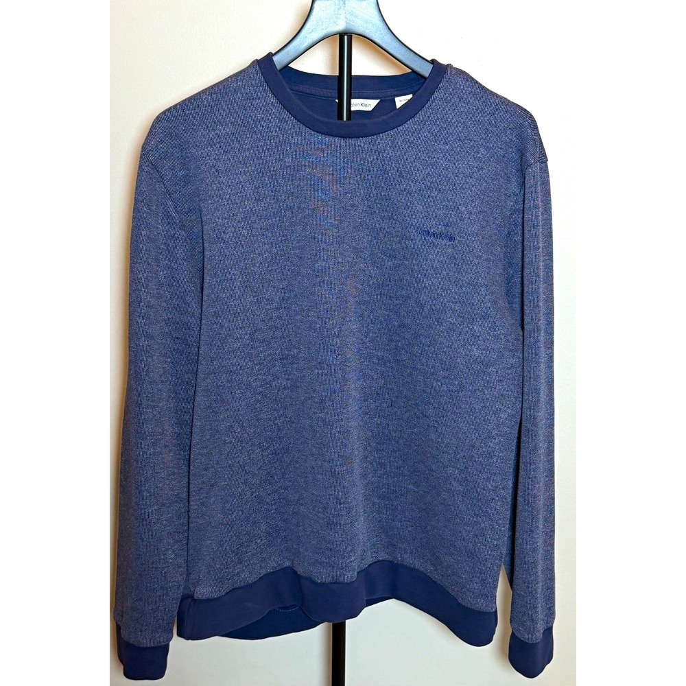Calvin Klein Blue Cotton Blend Knit Crew Neck Pullover Sweater Mens XL EUC
